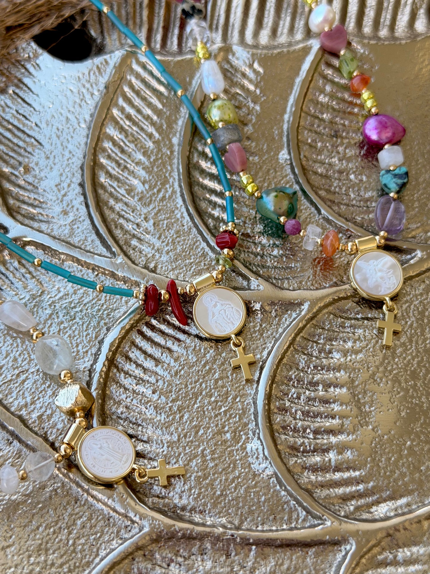 San Miguel Arcángel gemstone necklce