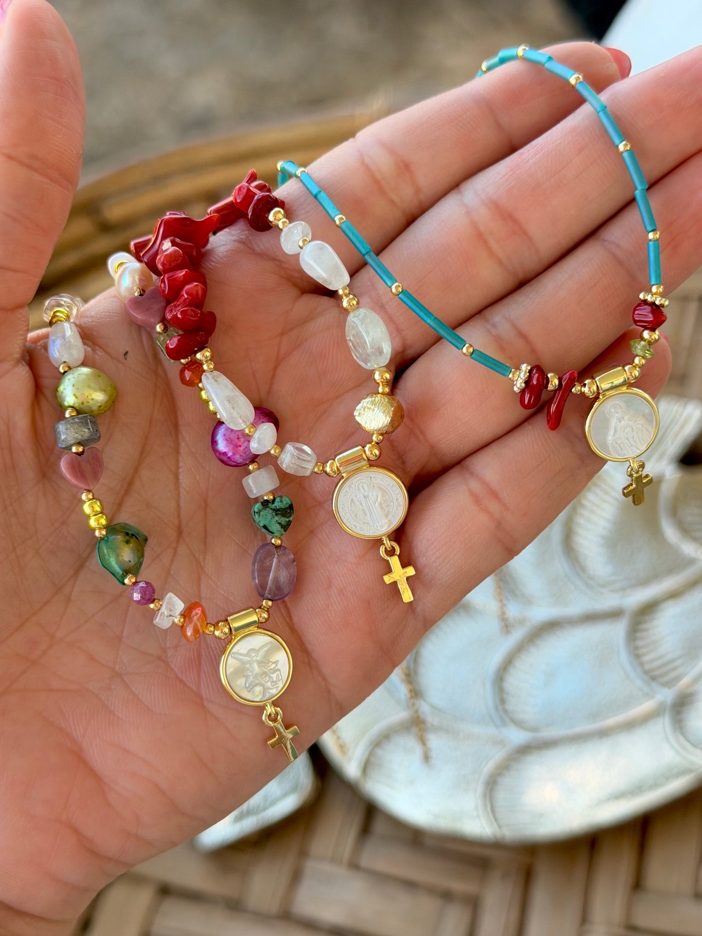 San Miguel Arcángel gemstone necklce