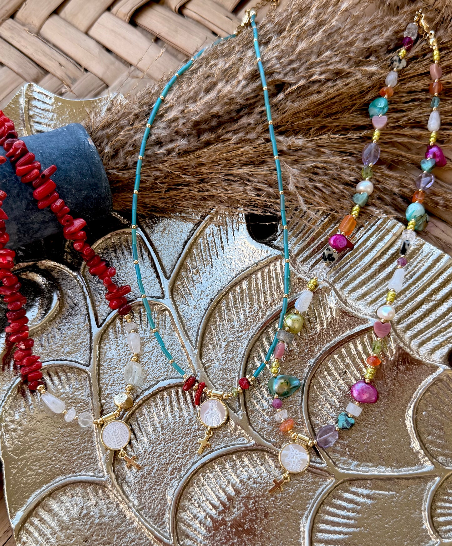 San Miguel Arcángel gemstone necklce