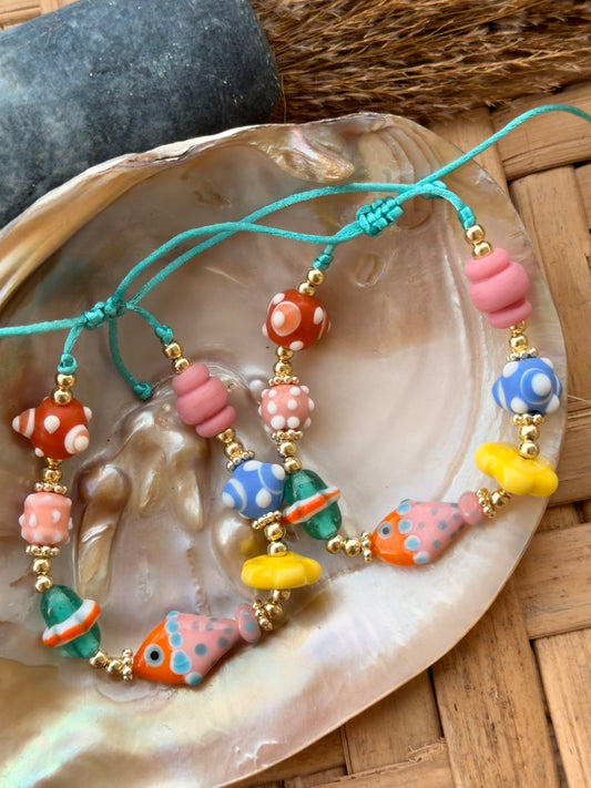 Pink fish murano bracelet